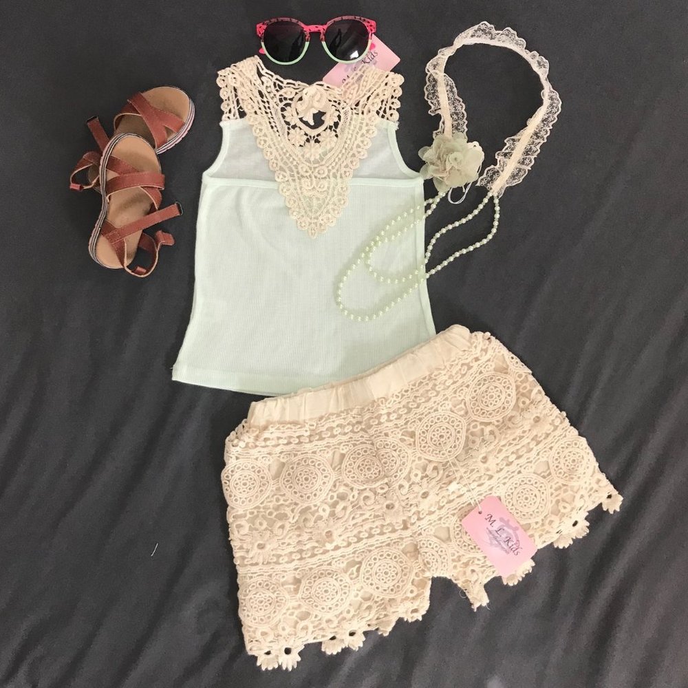 Girl's Tank -Lace Back -Natural Lace